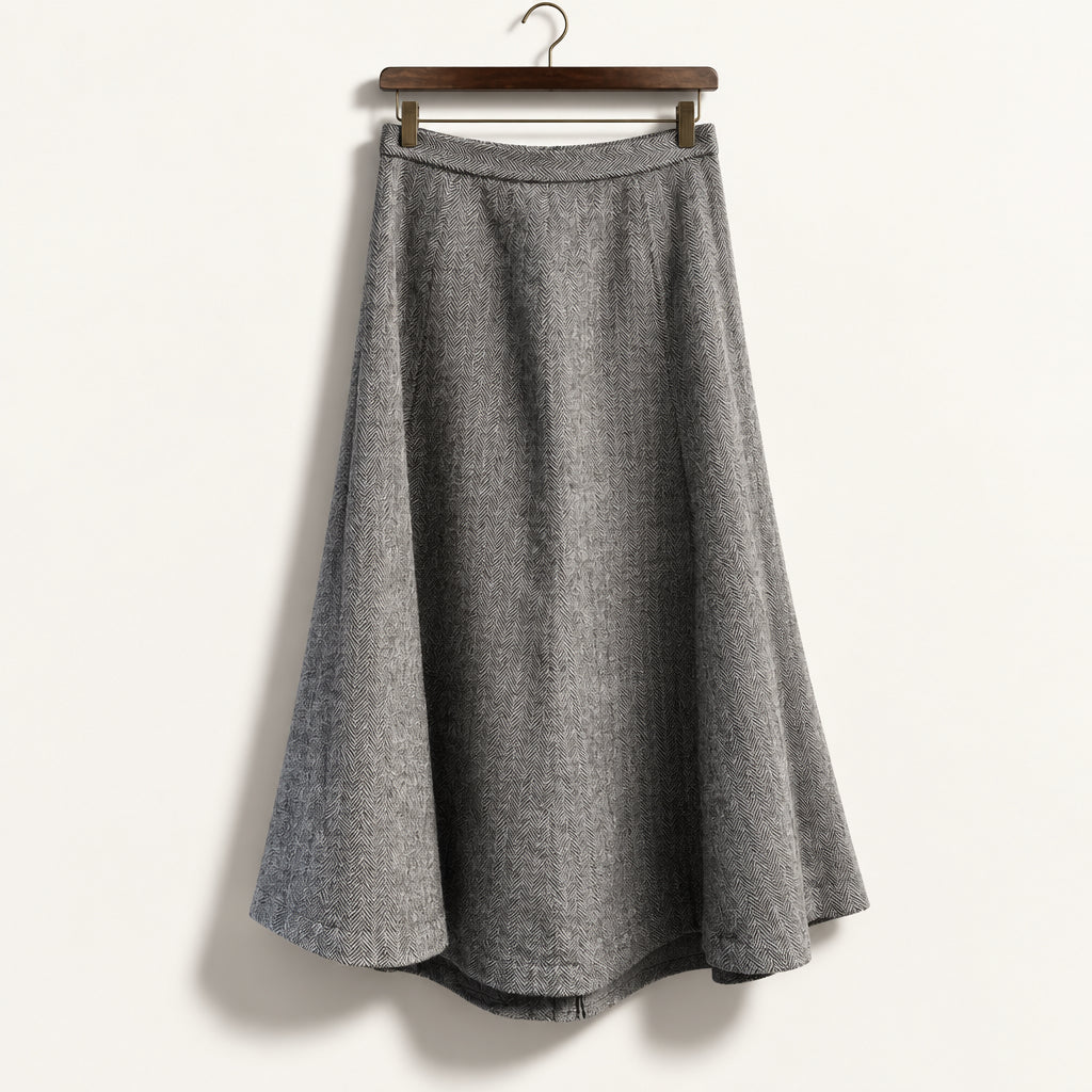 Vintage Maxi Skirt Wool Herringbone Grey Ladies Size S