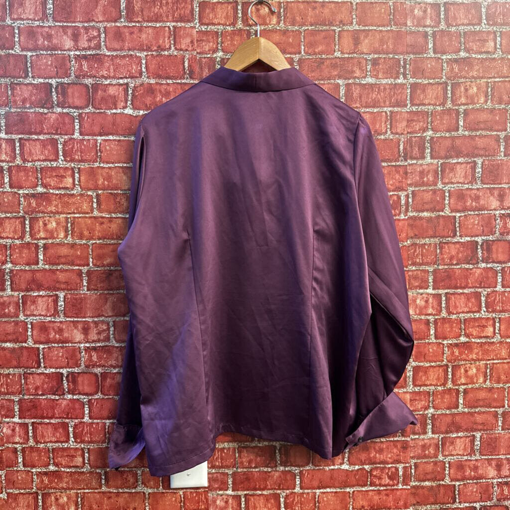 Robert Louis Vintage Blouse Ties Satin Plum Ladies Size 1X