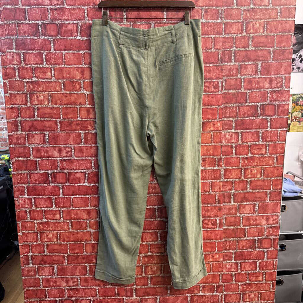 Springfield Pleated Wide-Leg Linen Pant Olive Ladies Size 40