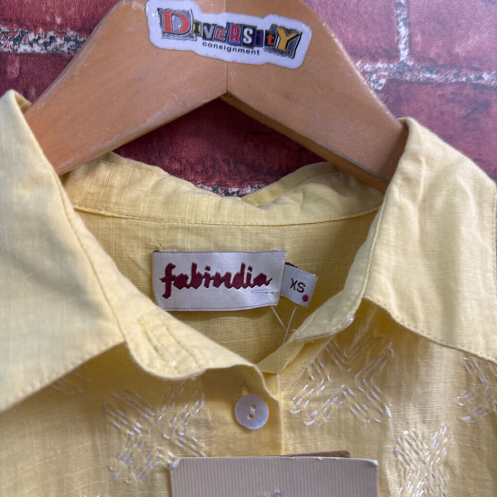 NWT Fabindia Button Up Embroidered Yellow Ladies Size XS