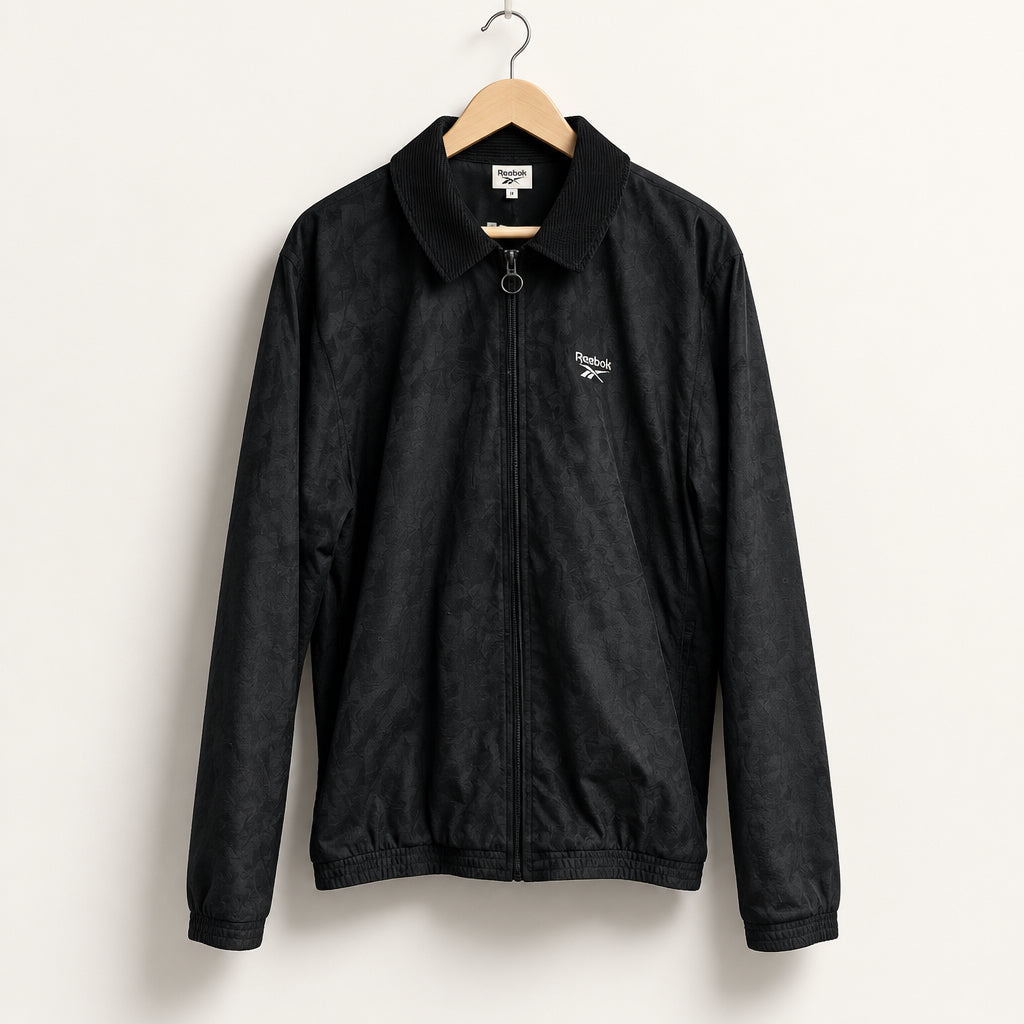 Reebok Zip Jacket Corduroy Collar Fleece Black Men’s Size M