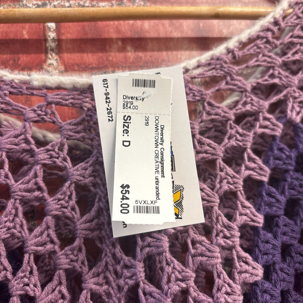 Crochet Sweater Crop Color Block Purple/White Ladies Size XL