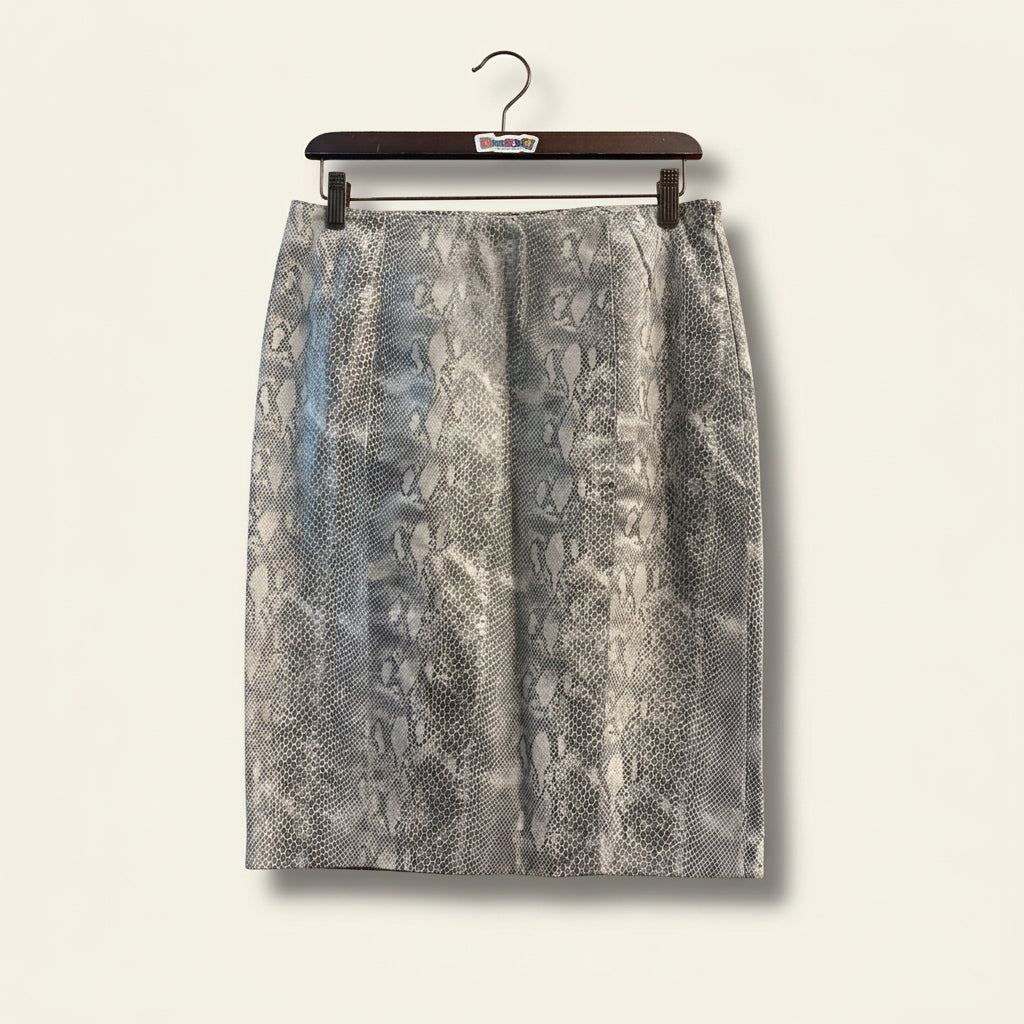 Thalian Genuine Leather Snakeskin Print Skirt Grey/Black Ladies Size 6