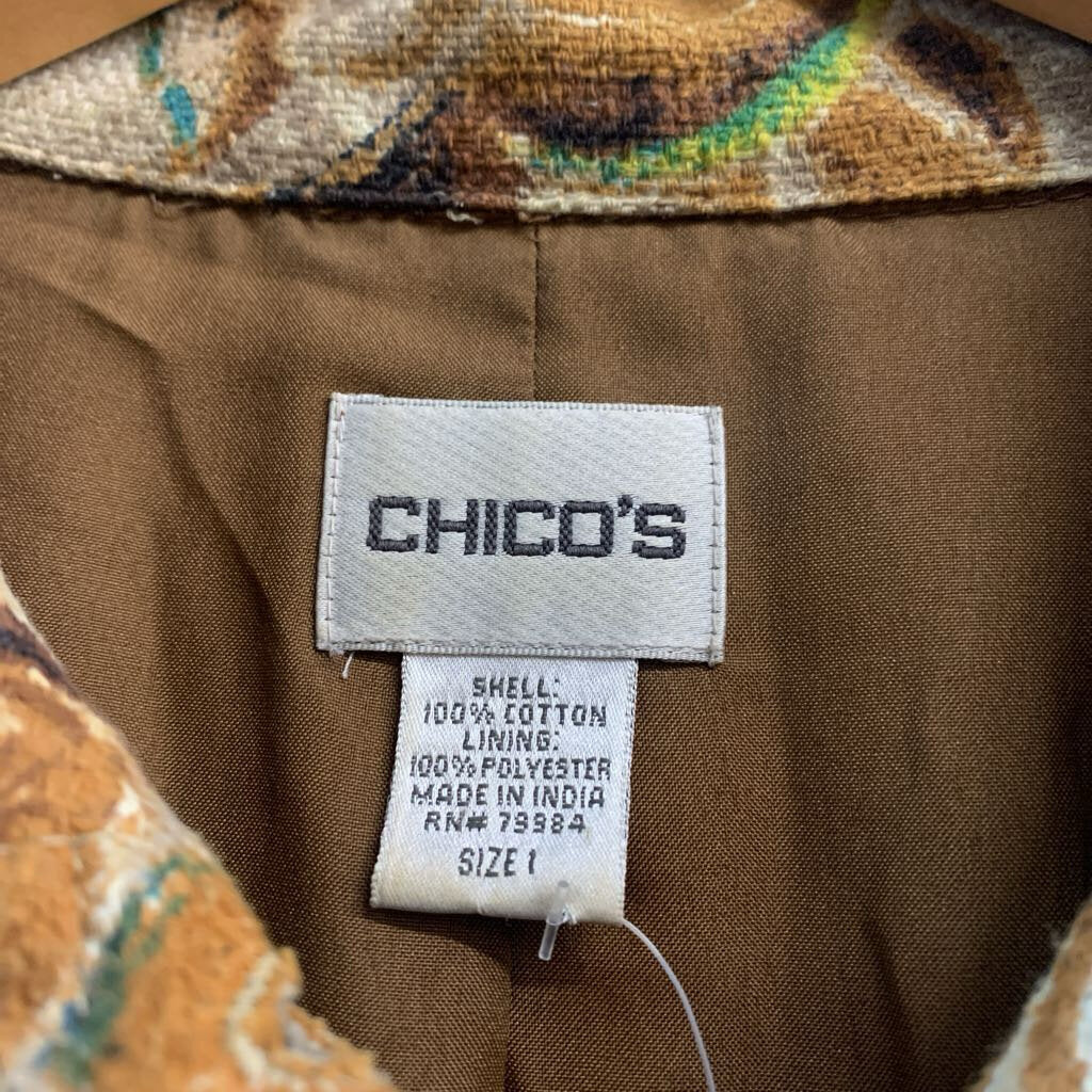 Chico's Lite Jacket Floral Brown/Teal/Green Ladies Size 1