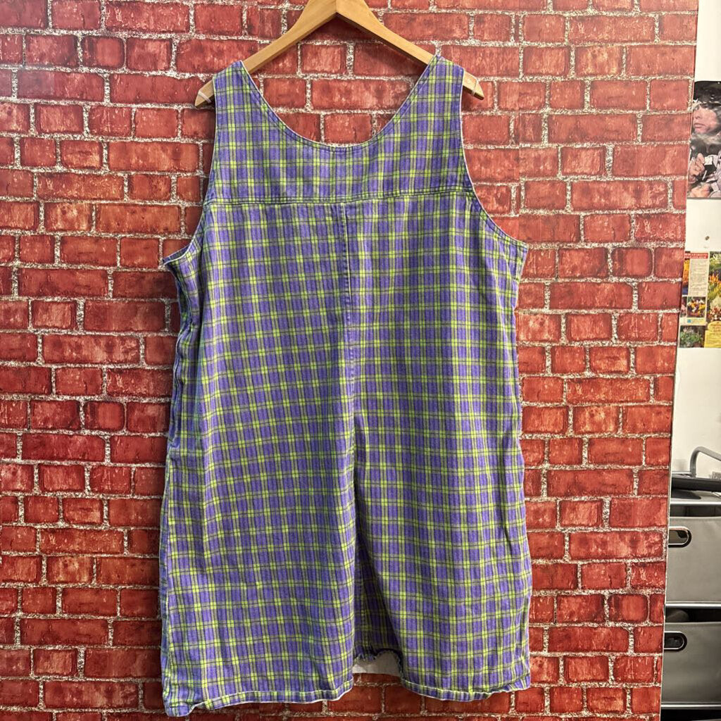 Avenue Blues Vintage Overall Dress Plaid Purple/Green