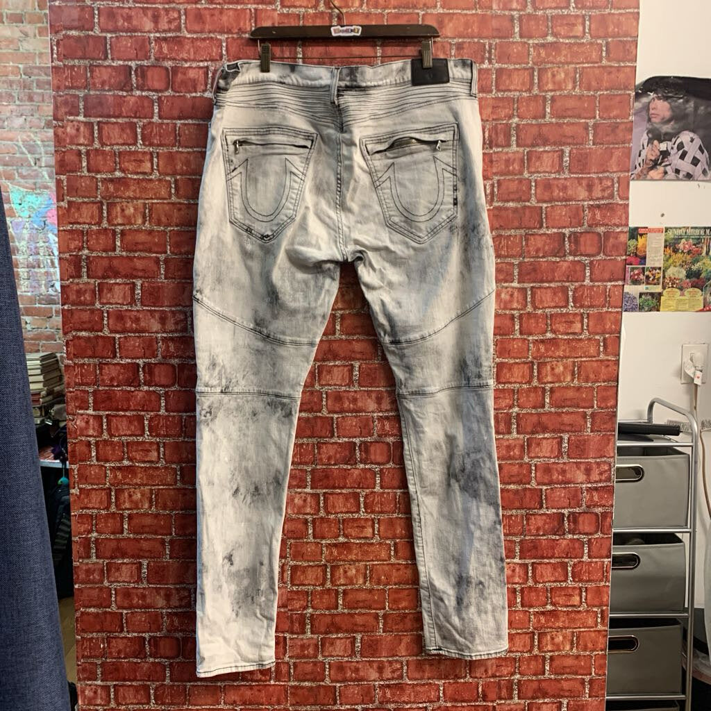 True Religion Y2K Jeans Ribbed Thigh Distressed Grey Men’s Size 42