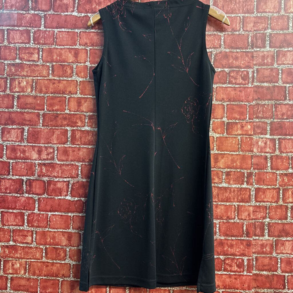 La Belle Vintage Mini Dress Tank Metallic Roses Black/Red Ladies Size M