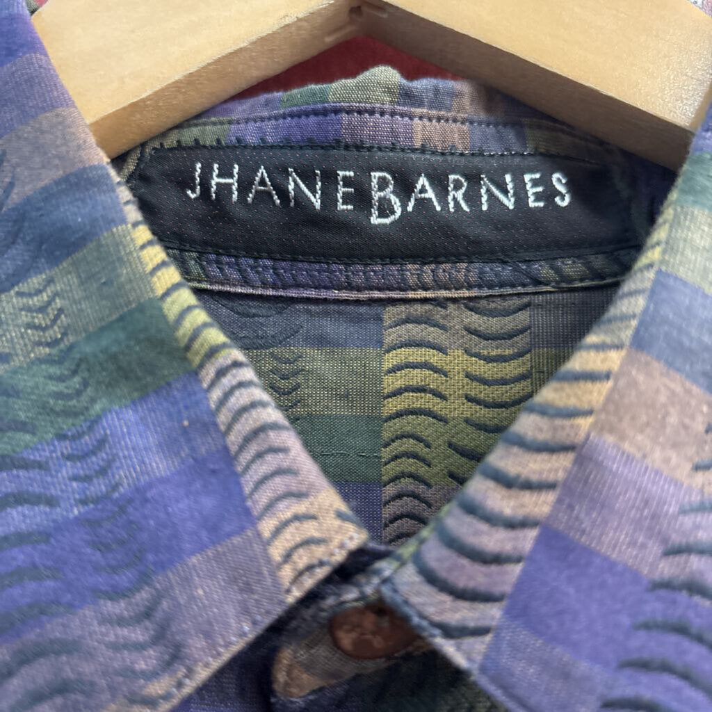 Jhane Barnes Vintage Button Up Rectangle/Square Pattern Purple/Green Size XL
