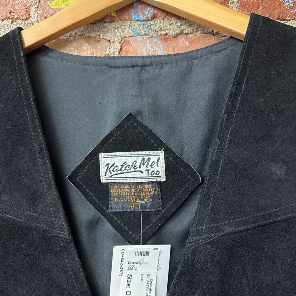 Vintage Katch Me Too Black Suede Vest Men’s Size L