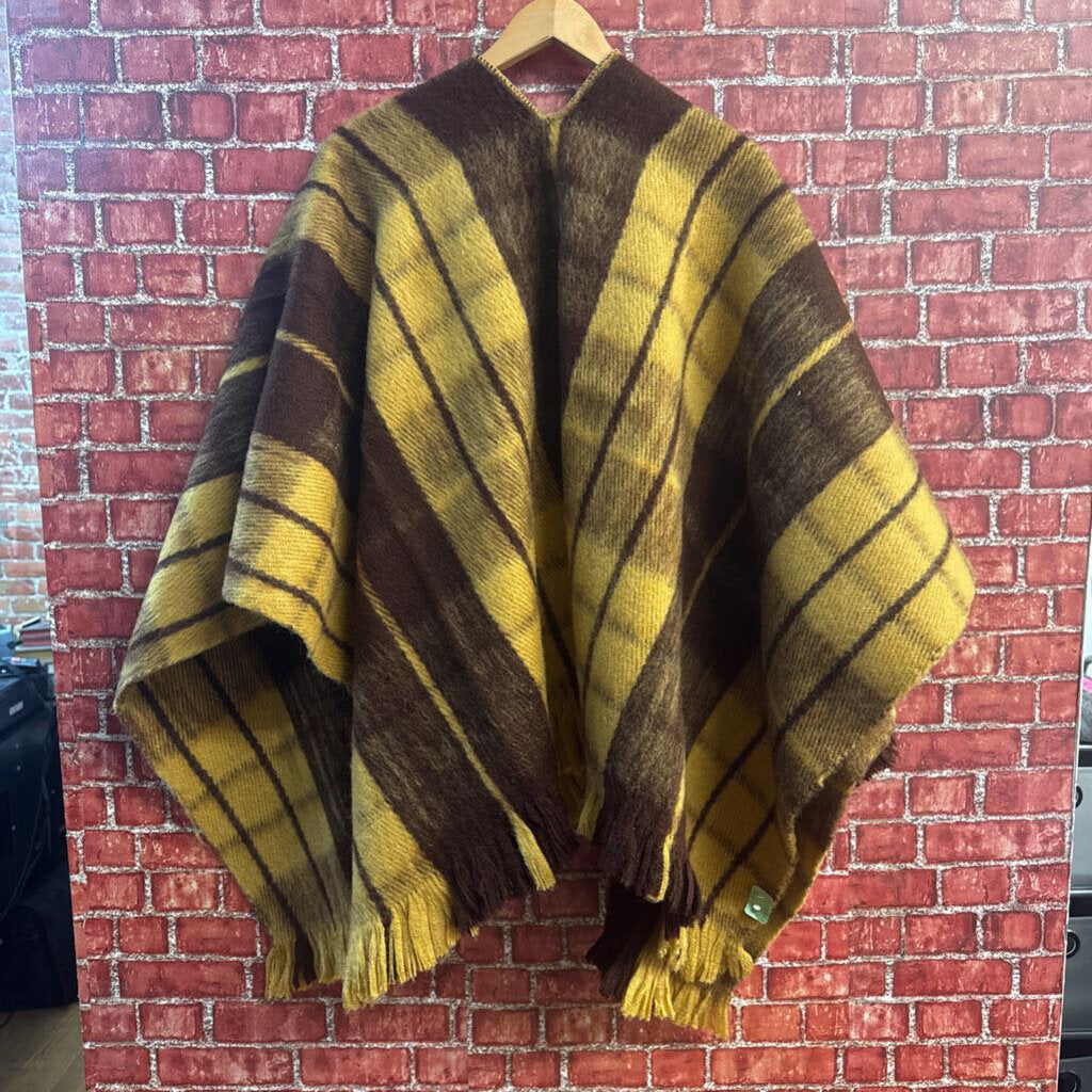 Vintage Brown Plaid Poncho Men’s Size OS