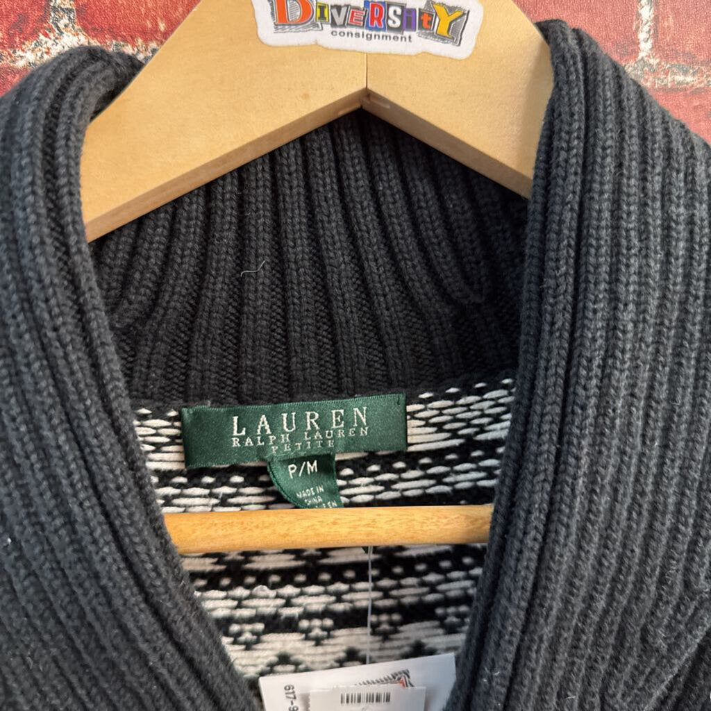 Lauren Ralph Lauren Sweater Toggle Shoulder Knit Black/White Size P/M