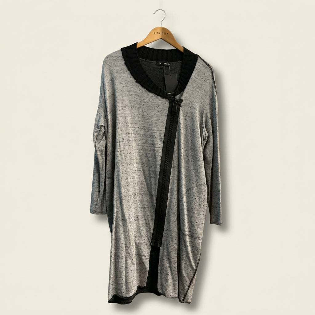 Kedziorek Grey Big Zipper LS Mini Dress Ladies Size 42