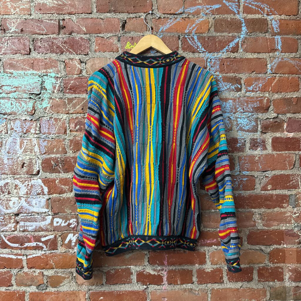 Coogi Vintage Sweater Mock Neck Cotton Australian Knit Grey/Multi Men’s Size M