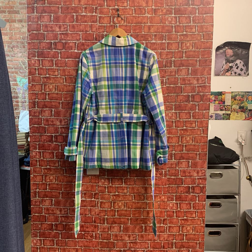 Boden Blue & Green Plaid Pea Coat Ladies Size 12