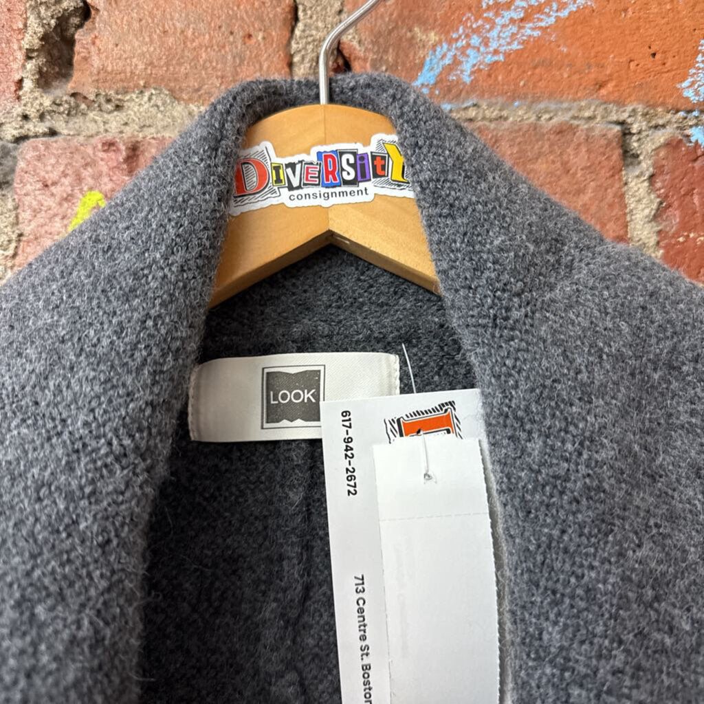 Look Cardigan Jacket Open Knit Collar Grey Ladies Size OS