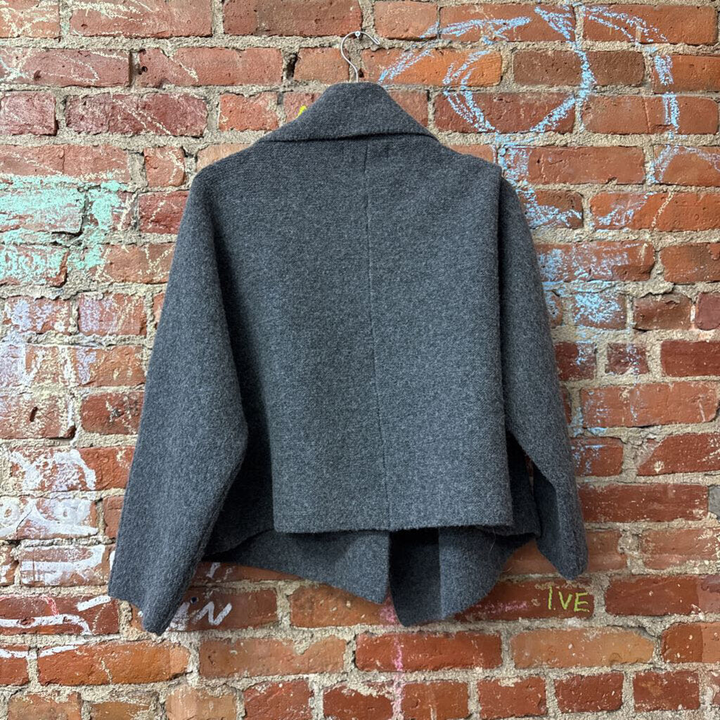 Look Cardigan Jacket Open Knit Collar Grey Ladies Size OS