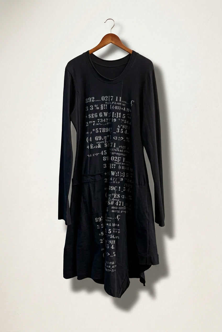 Bread & Butter Black Text Print Pattern LS Midi Dress Ladies Size XL