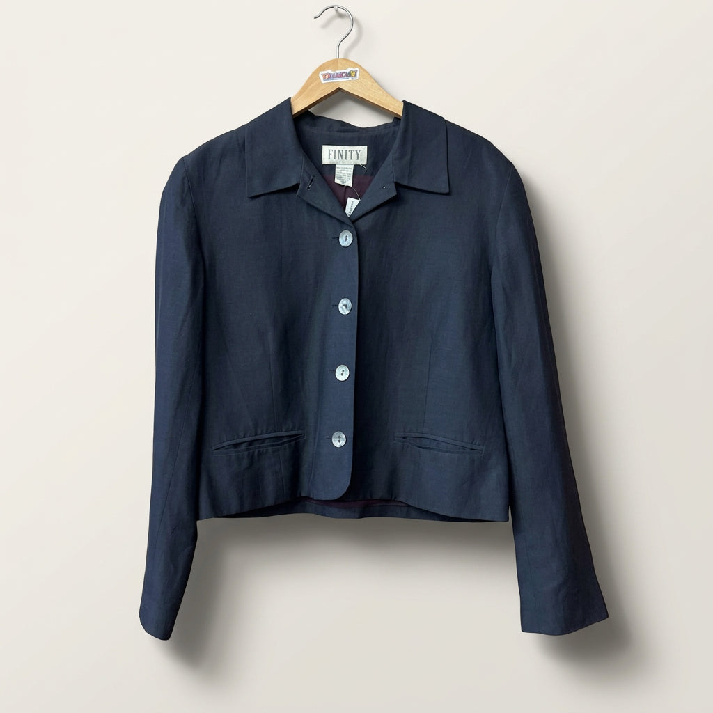 Finity Vintage Lite Jacket Silk/Linen MOP Buttons Navy Ladies Size 12