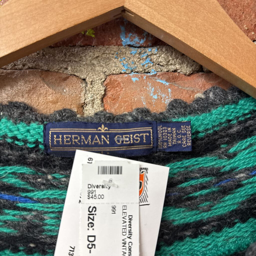 Vintage Herman Geist Grey Thick Wool Cardigan Sweater Ladies Size L