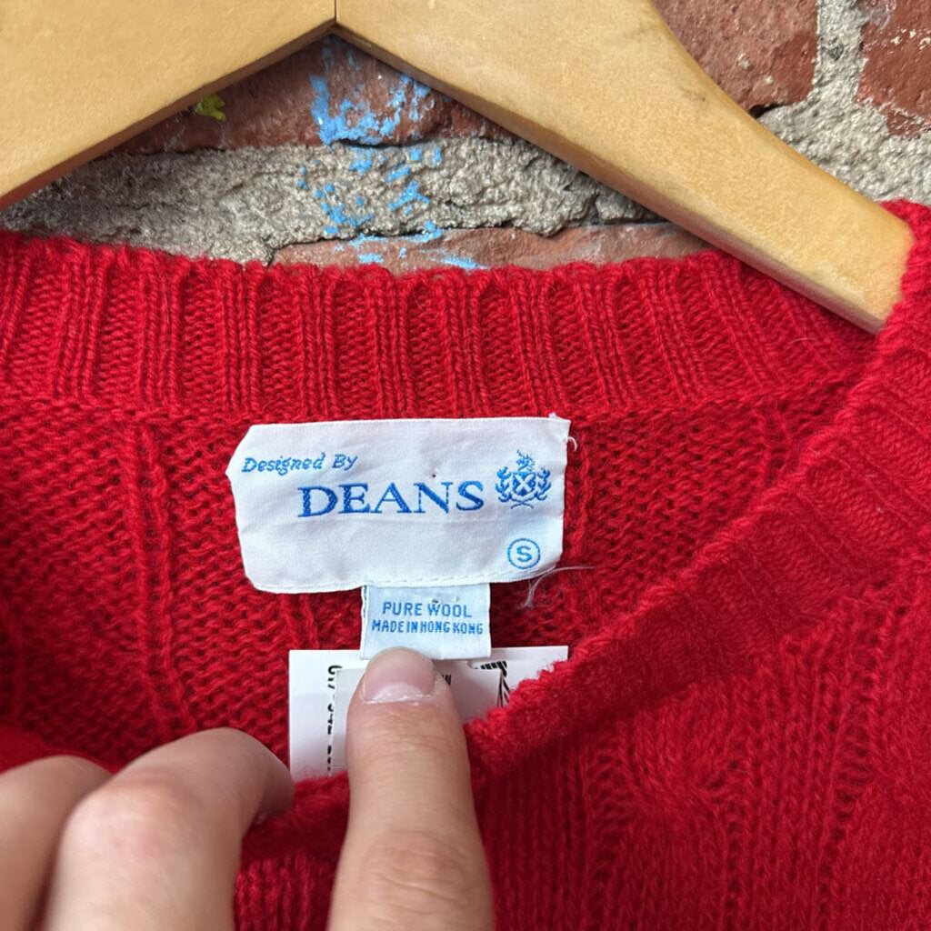Vintage Deans Red Cable Knit Sweater Men’s Size S