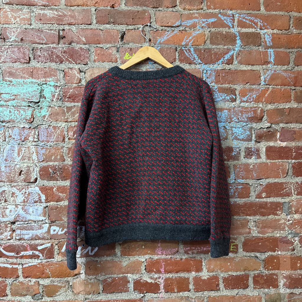 LL Bean Red & Grey Cardigan Sweater Thick Wool Men’s Size M