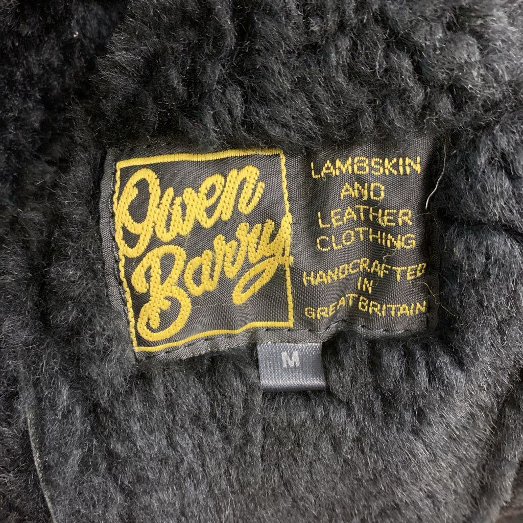 Owen Barry Vintage Shearling and Lambskin Coat Black Ladies Size M AS-IS (missing button/stains)