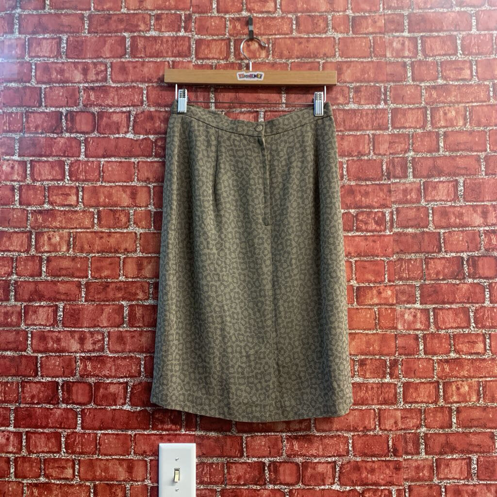 Vintage Tamotsu Grey Cheetah Pattern Midi Skirt Ladies Size 4