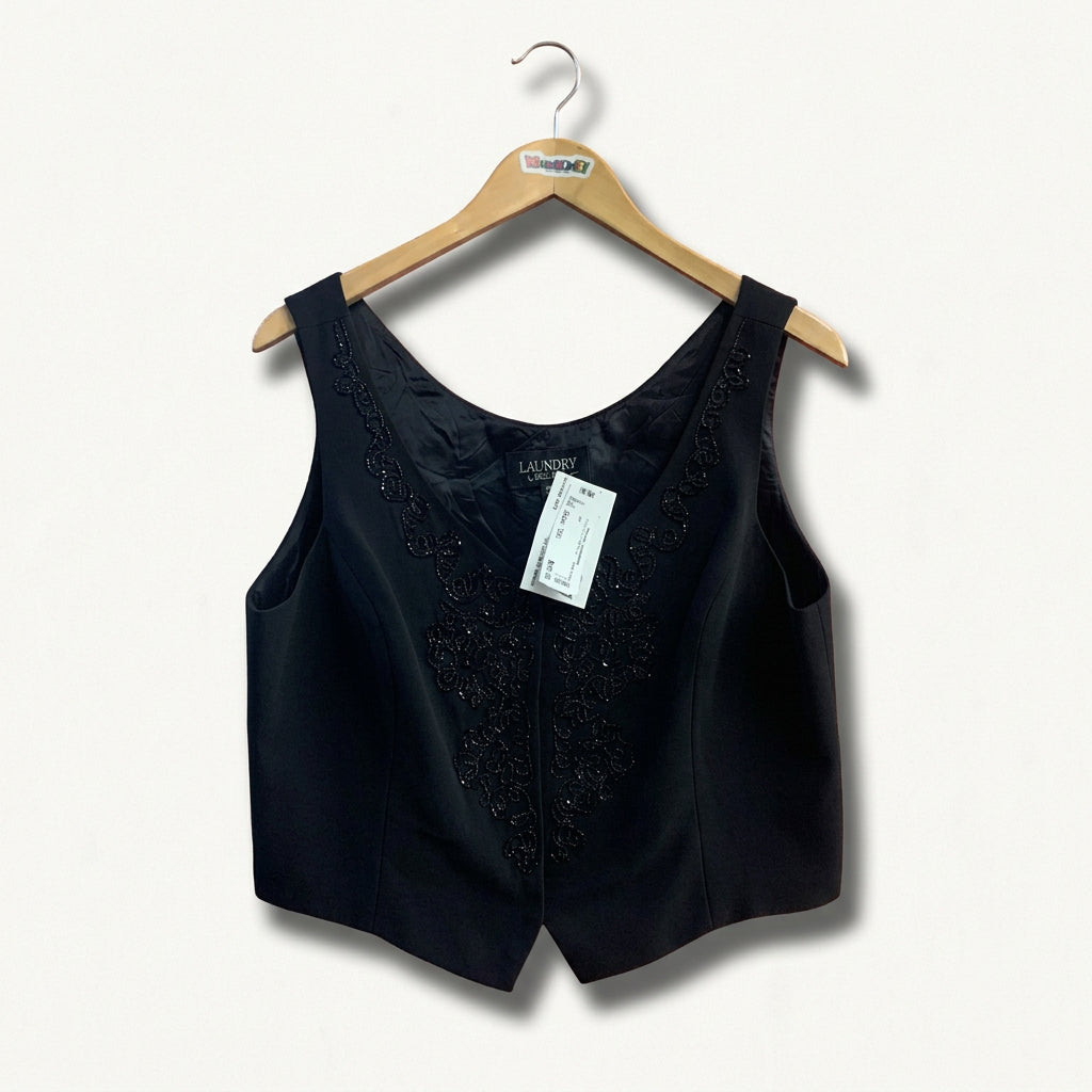 Vintage Shelli Segal Black Beaded Tank Top Ladies Size 14