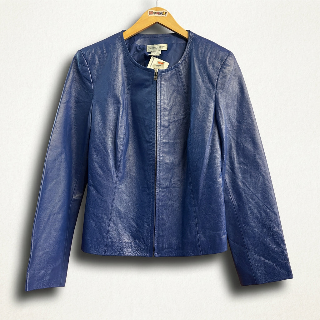 Newport News Blue Leather Jacket Ladies Size 10