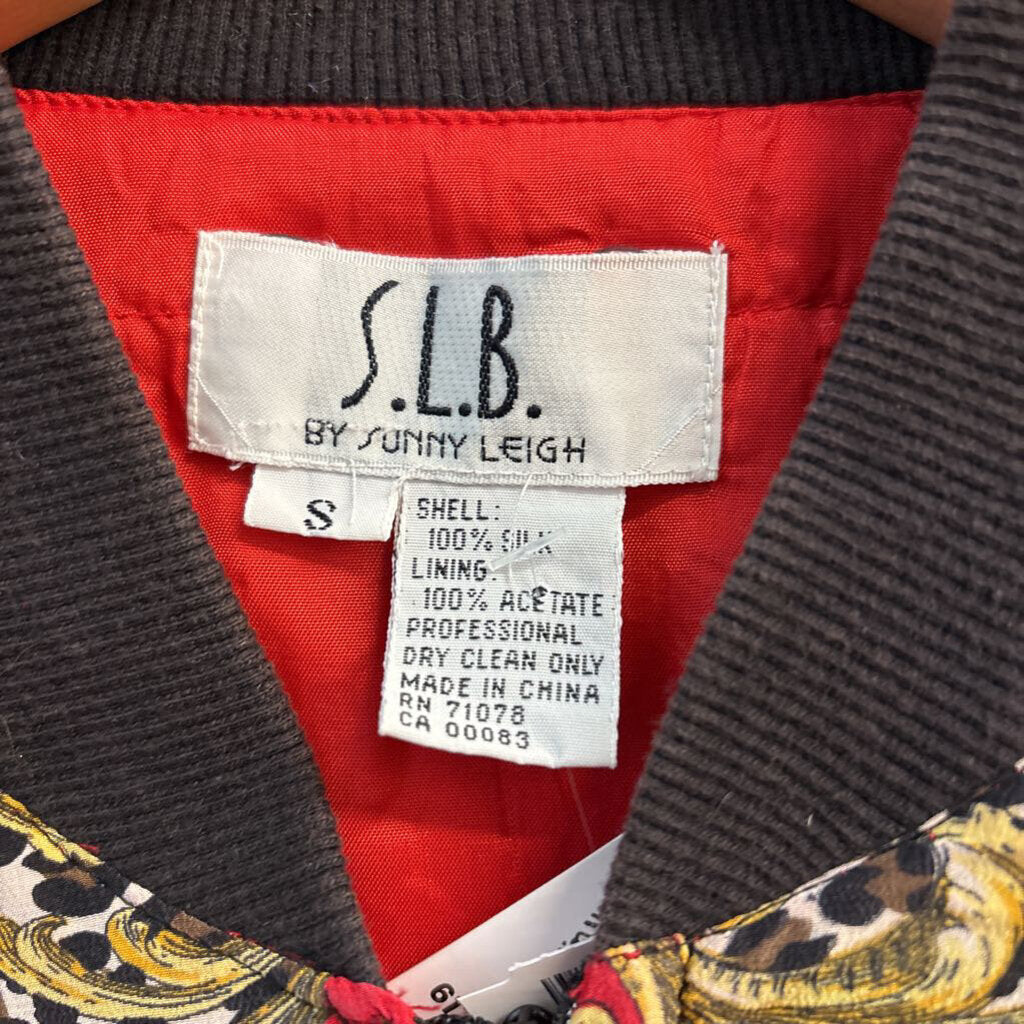 S.L.B. Red Ornate Silk Bomber Jacket Ladies Size S