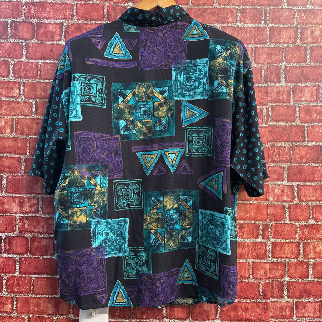 Michele Leslie Abstract Pattern SS Button Up Ladies Size L