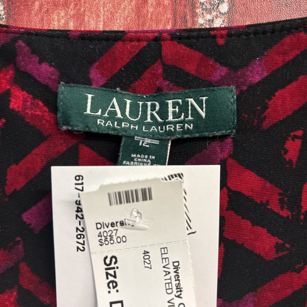 Lauren RL Ruched Purple & Red Midi Dress Ladies Size 12