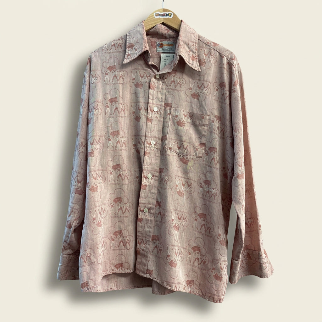 Vintage Hawk Button Up Long Sleeve Marching Print Red Men’s Size XL