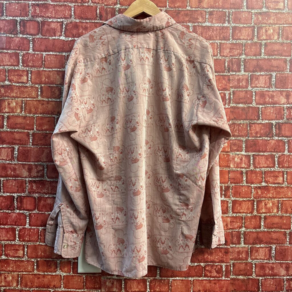 Vintage Hawk Button Up Long Sleeve Marching Print Red Men’s Size XL