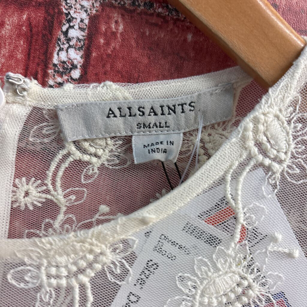 NWT Allsaints Sheer Embroidered Lace Dress Set Ivory Ladies Size S