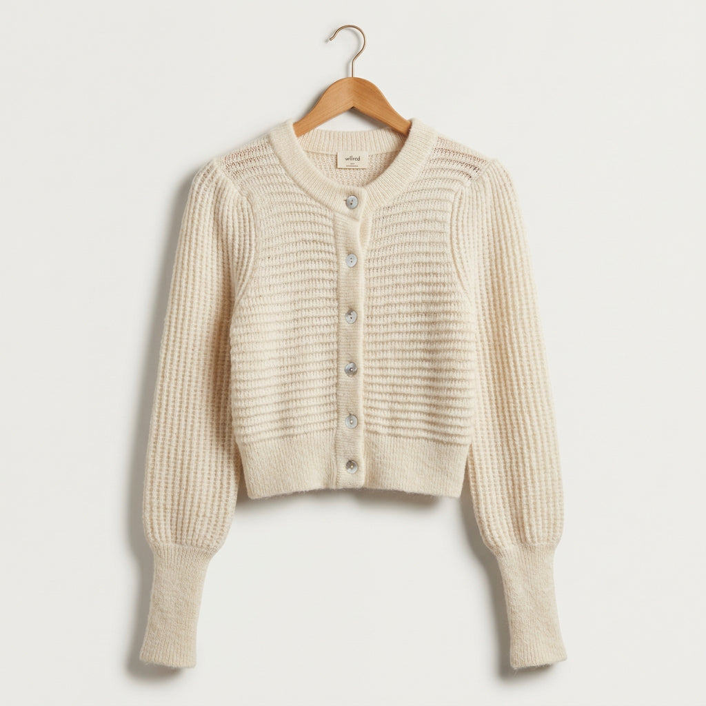 Wilfred Cropped Puff Knit Cardigan White Ladies Size XS