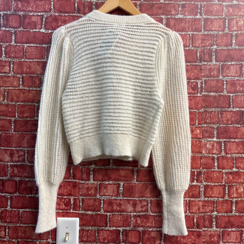 Wilfred Cropped Puff Knit Cardigan White Ladies Size XS