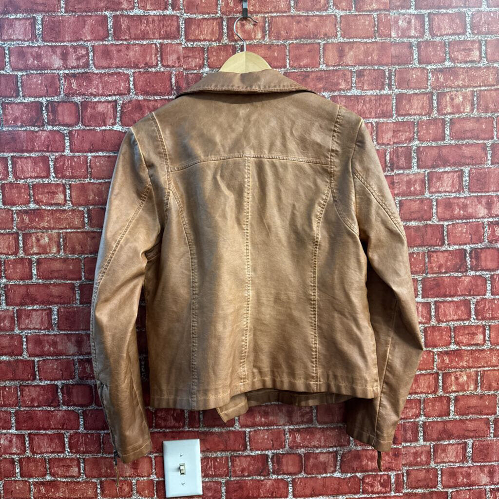 Max Studio Washed Faux Leather Jacket Brown Ladies Size L`