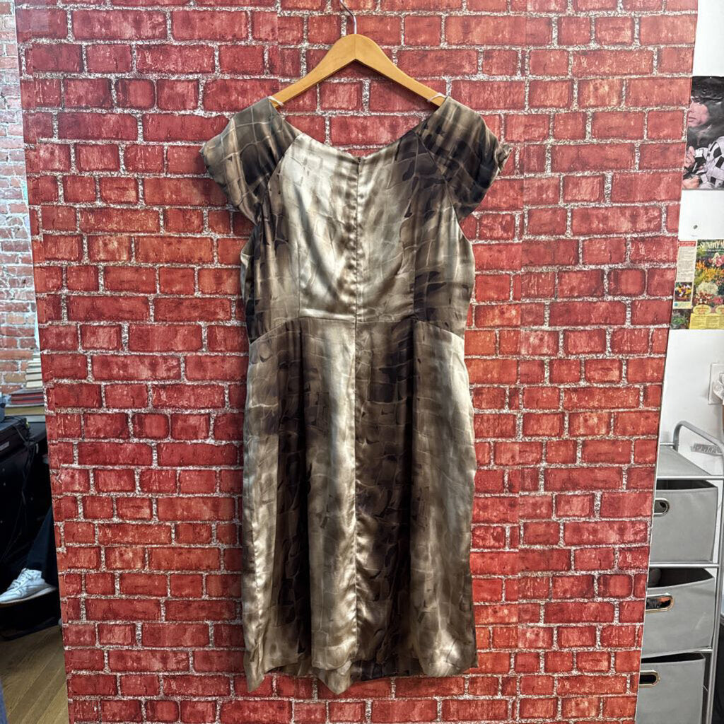 Vintage Max Mara Abstract Croc Print Silk Dress Brown Ladies Size L