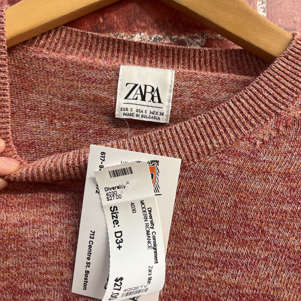 Zara Man Red Thin Knit Crewneck Sweater Size S