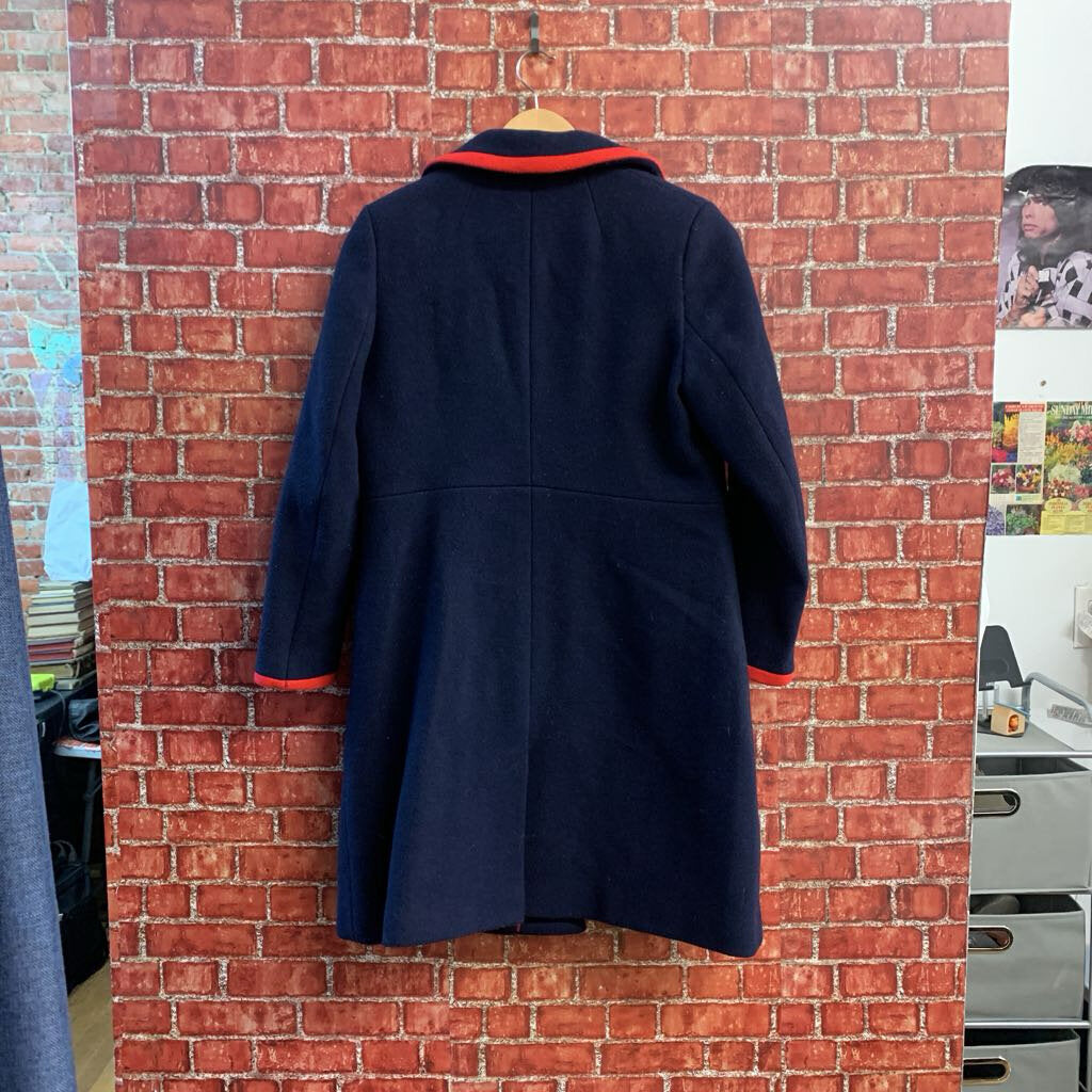 Boden Trim Detail Wool Coat Navy/Red Ladies Size 10P