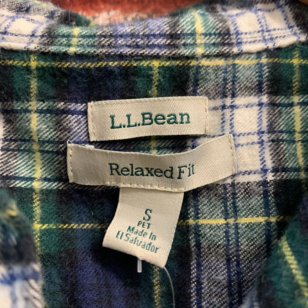 LL Bean Flannel Plaid Navy/Green/White Ladies Size S