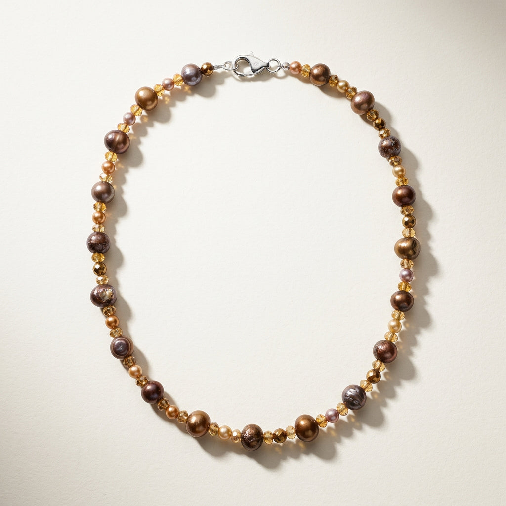 Magnetic Clasp Necklace Beads Brown/Yellow