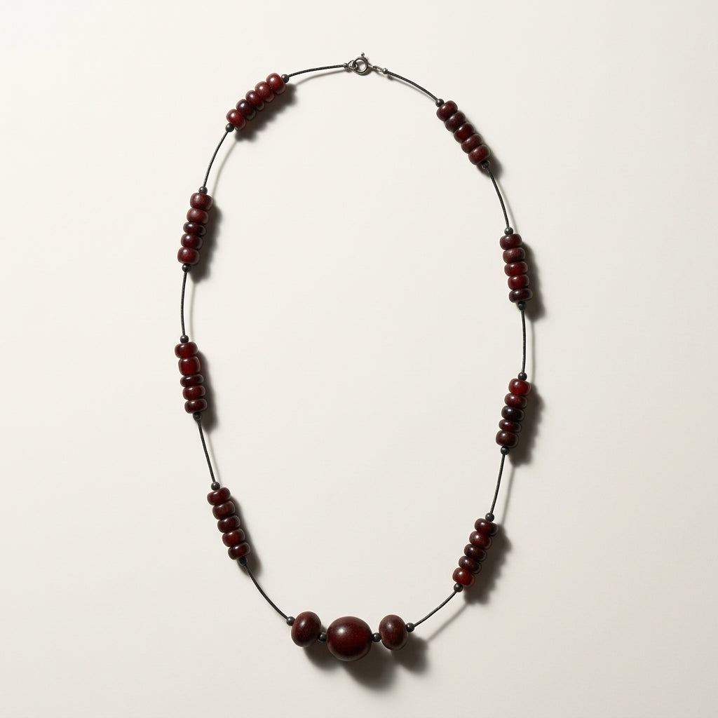 Beaded Necklace Big Burgundy Beads Little Slate Beads