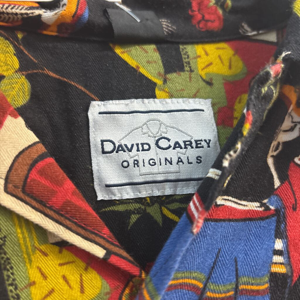David Carey Originals "Day of the Dead" Skeleton Mariachi Button Up T-Shirt Black/Orange/White/Multi Size 2XL