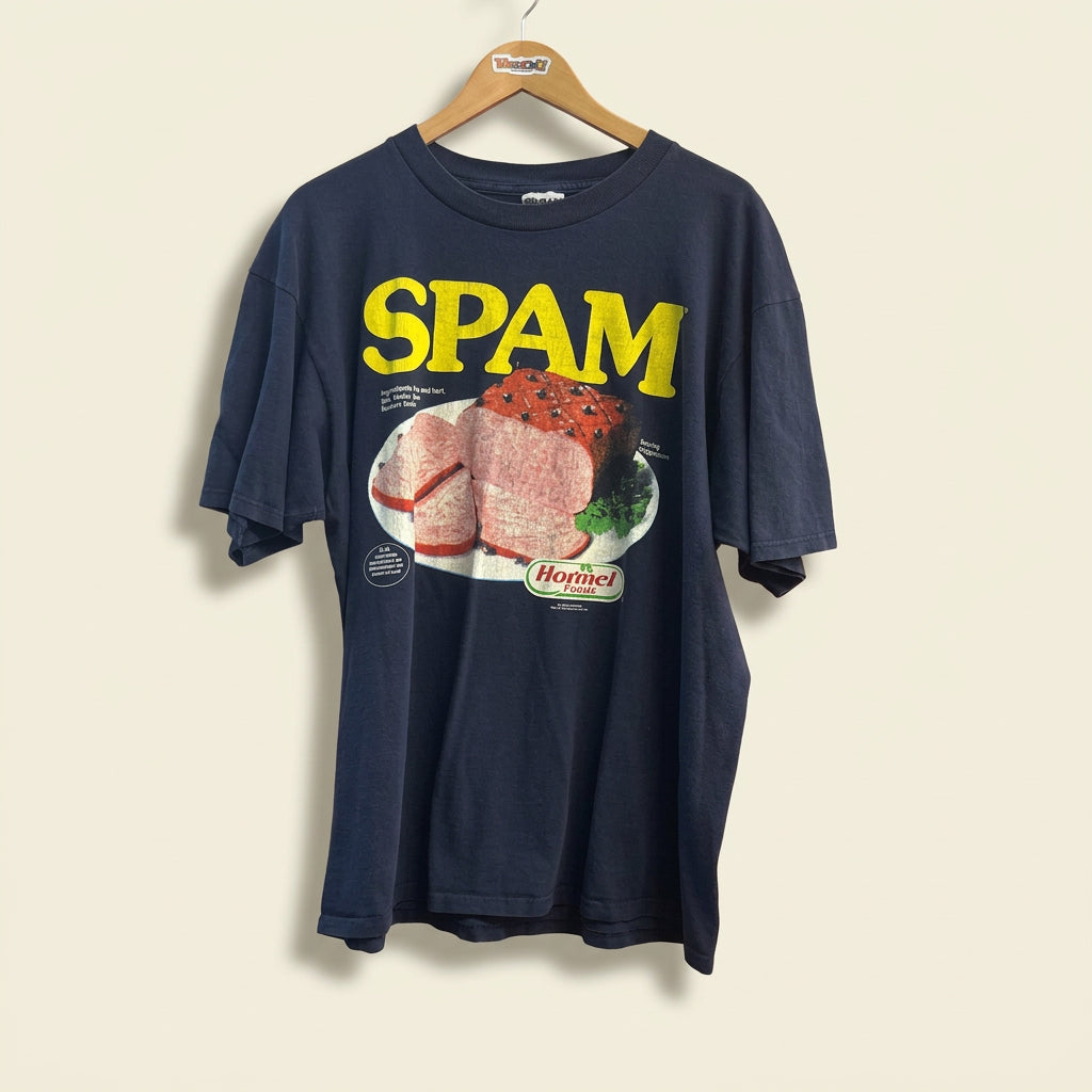 Gildan SPAM Print T-Shirt Navy/Yellow/Pink Men’s Size XL