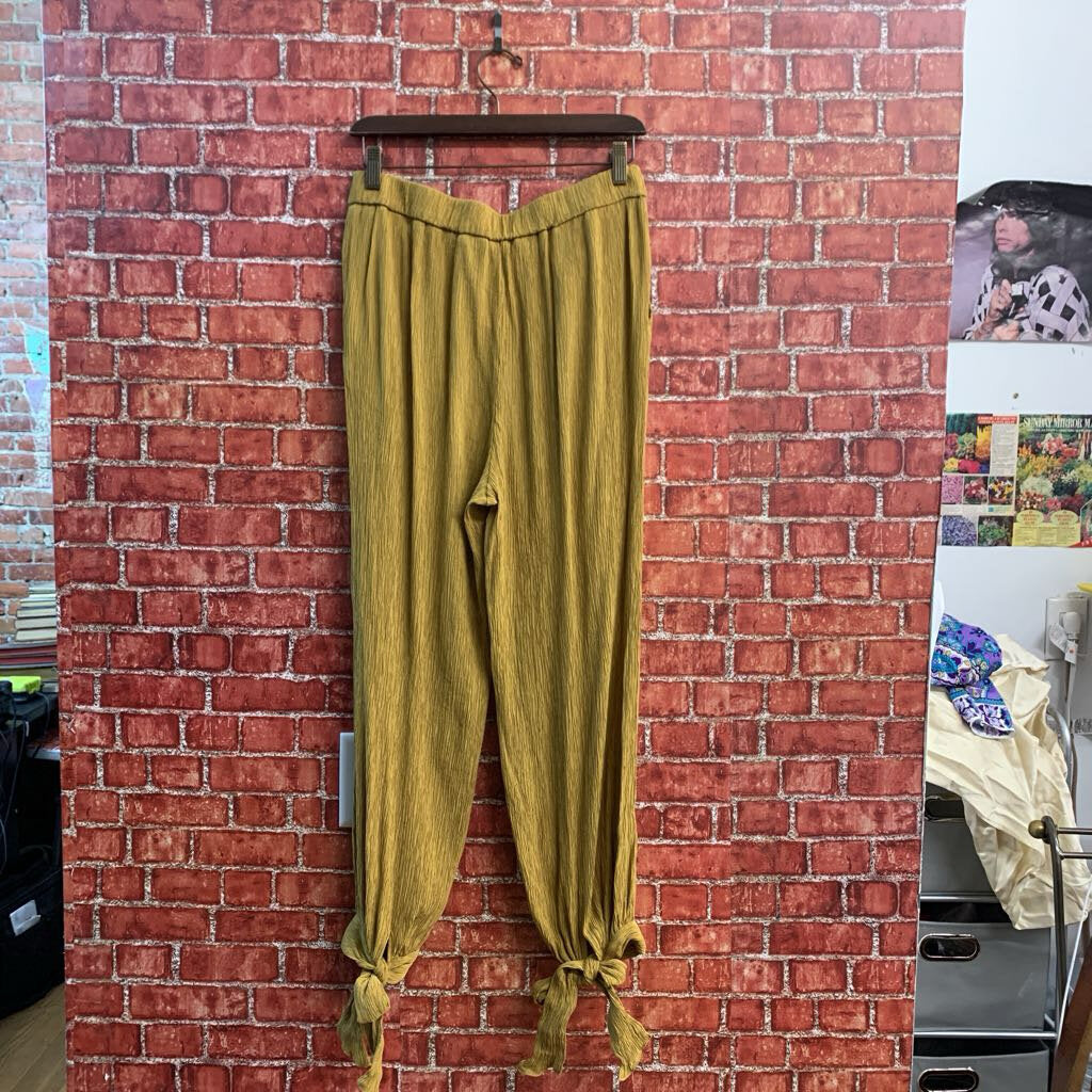 Zara Textured Creped Fabric Pants Tie Ankle Mustard Ladies Size M