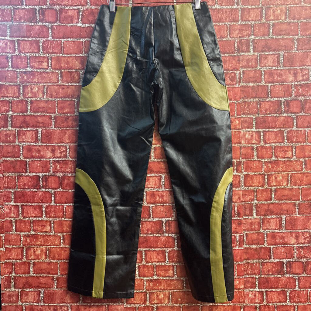 The Ragged Priest Faux Leather Panel Pants Black/Olive Ladies Size 6
