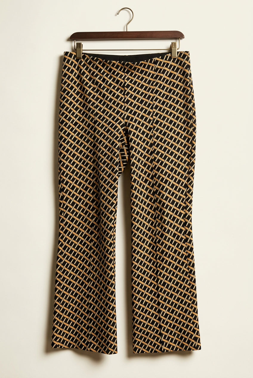 Maeve by Anthropologie Geometric Basketweave Printed Pants Black/White/Tan Ladies Size S