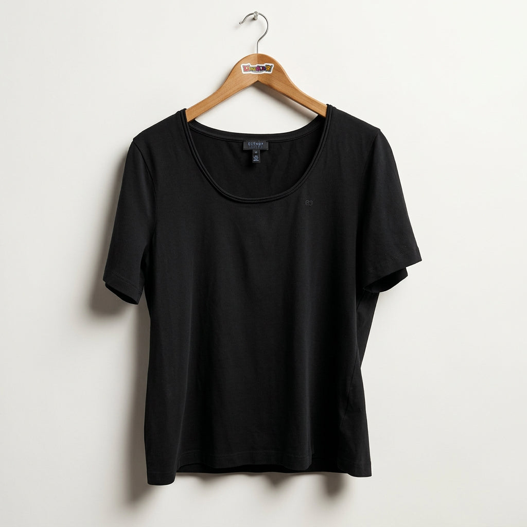 Escada Sport Black Scoop Neck Tee Top Black Ladies Size XL